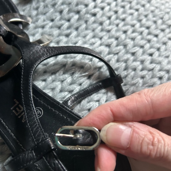 Chanel silver “logo” sandals black size 38.5. Great condition. No box - Picture 3 of 7